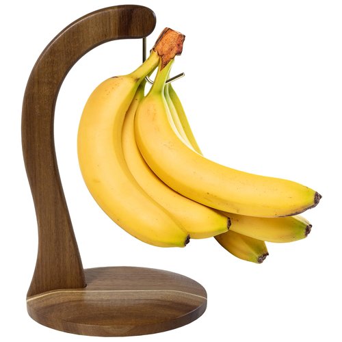 Totally Bamboo Rock & Branch Acacia Wood Banana Holder, Wooden Banana Hanger Stand with Metal Hook
