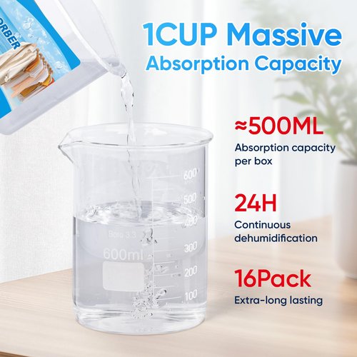 16 Pack Moisture Absorbers, 10.5 OZ Humidity Absorber Bucket, Moisture Absorbers for Closet, Dehumidifier Bucket for Wardrobes (Ocean Scent), Kitchens and Bathrooms