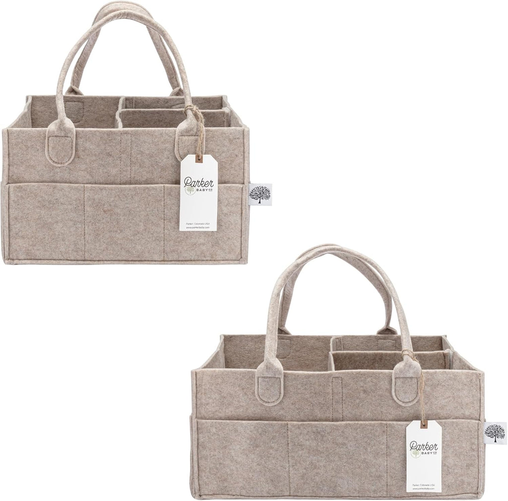 Parker Baby Co. Diaper Caddy Gift Set - Large & Regular Nursery Storage Bins | Car Organizer - Oatmeal