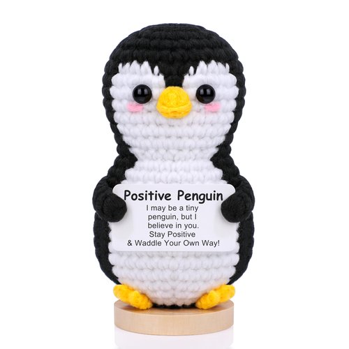 JoycuFF Mini Positive Crochet Penguin, Funny Graduation Birthday Gifts for Women Men Friend Daughter Coworker, Valentines Day Emotional Cute Penguin Present