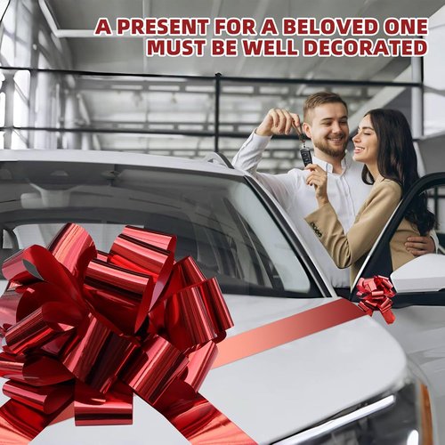 Big Car Bow - Metallic Red 20-Inch Round Gift Bow for Cars, Weddings, Birthdays & Christmas Decor