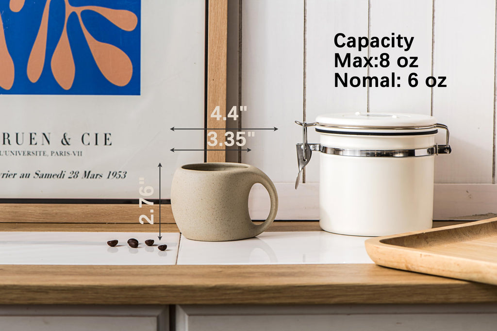 SYJAN HOME Ceramic Cappuccino Cups with Handle,6 oz Ceramic Coffee Mug Set of 4,Clay Espresso Cups for Double Shots,Small Coffee Cups for Latte,Cafe,Mocha,Tea Cups (Natural Beige,6 OZ)