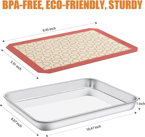 Deedro Baking Sheet Set - Stainless Steel Cookie Pan with Silicone Mats | 10 x 8 Inch, Non-Toxic, Easy Clean