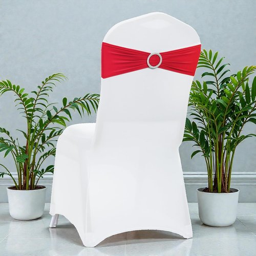 MDS Premium Stretch Spandex Chair Sashes - Pack of 50 Red Bow Covers for Weddings & Events