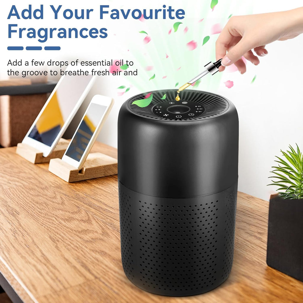 YARIKI Air Purifiers - 2 Pack Small Bedroom Purifiers with Aromatherapy & Nightlight | Low Noise, Black