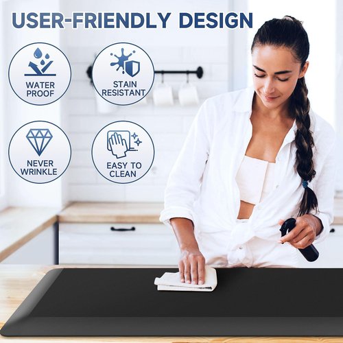4/5 Inch Thick Kitchen Mat Anti Fatigue Mat Kitchen Rugs Kitchen Decor Non-Slip, Stain & Water Resistant, Kitchen Mats Desk Mat for Kitchen, Office, Workshop, Black, 17'' x 60''