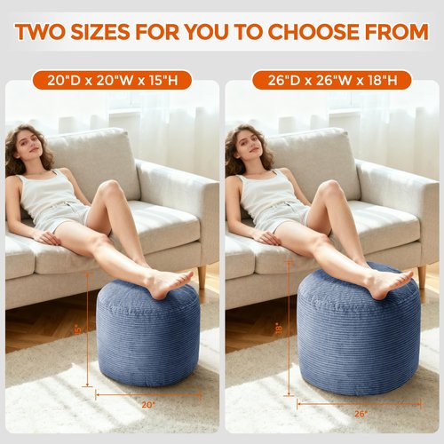 BBGDIPG Pouf Ottoman Foot Rest, Comfortable & Soft, Round Footstool for Living Room, Bedroom, Office, Room Decoration, Corduroy Foot Stool Pouf with Odorless & Anti-Clump Filling, Small Navy