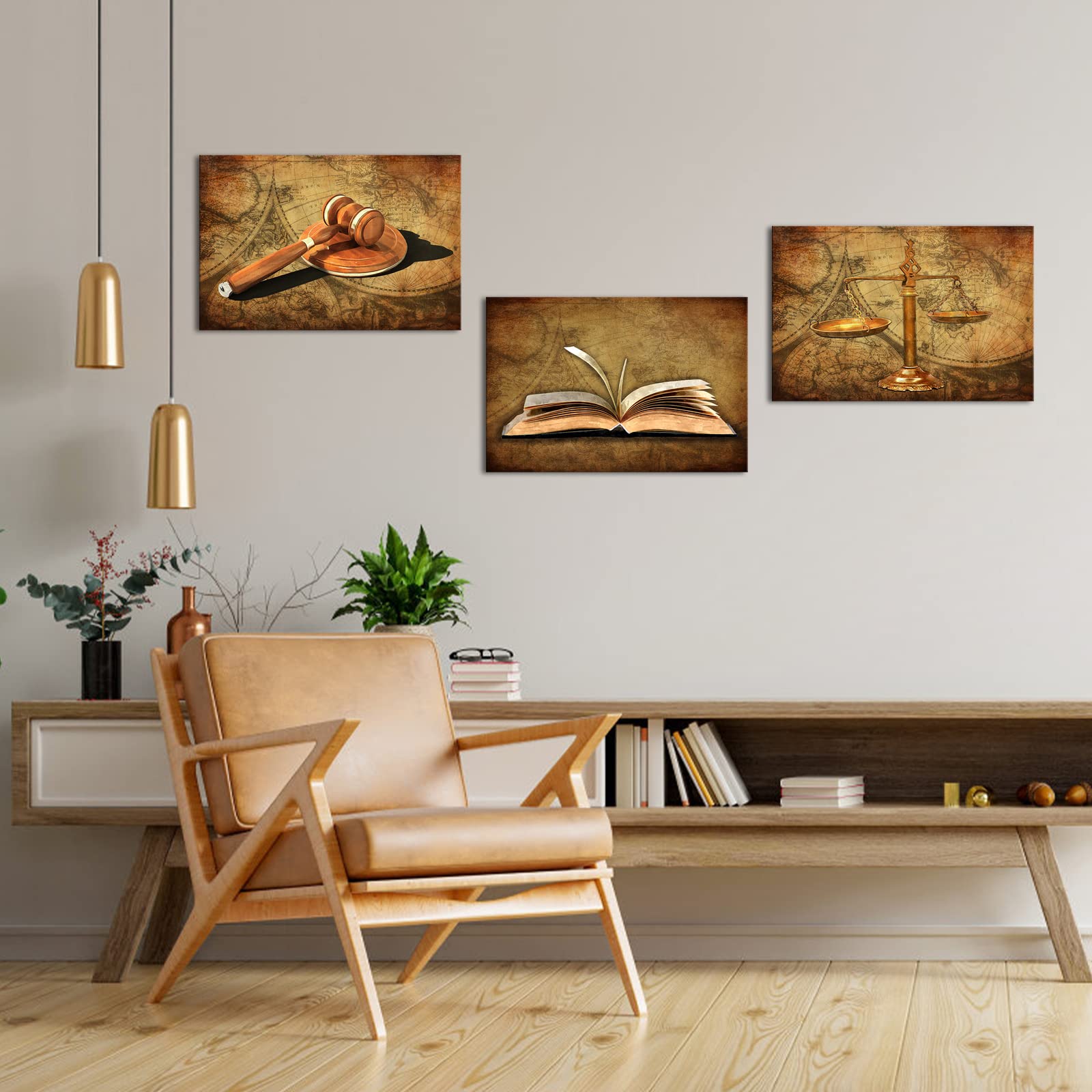 HOMEOART Scales of Justice Lawyer Office Decor Painting Judge Gifts Framed Canvas Prints Ready to Hang 16"x24"x3Pieces