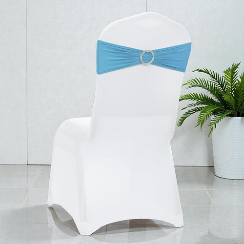 MDS Spandex Chair Sashes - Premium Stretch Covers with Buckle Slider for Weddings | Blue, Pack of 100