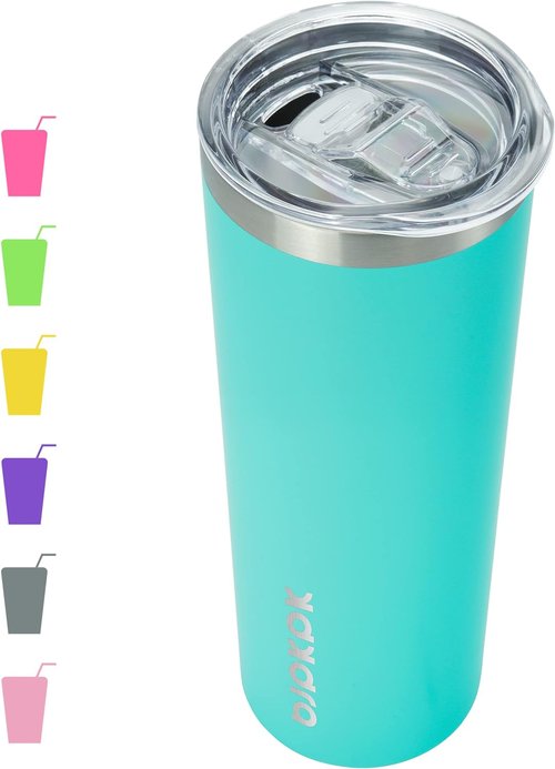 BJPKPK 20 Oz Stainless Steel Skinny Tumbler - Vacuum Insulated Travel Mug in Turquoise