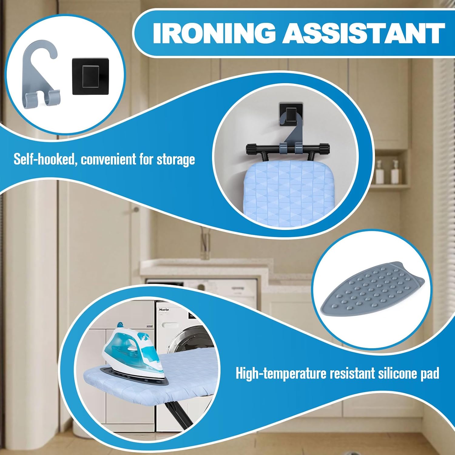 Skiennix Ironing Board - Heavy Metal Frame with Silicone Iron Mat | Foldable & Adjustable, 13x43in