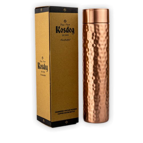 Copper Water Bottle - 34oz Hammered Vintage Modern Design - A Handcrafted Ayurvedic Pure Copper Vessel For Drinking - Drink More Water, Lower Your Sugar Intake And Enjoy The Health Benefits