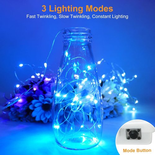 Btfarm Fairy Lights - 6 Pack Battery Operated Twinkle Lights | 7ft Waterproof Silver Wire for Mason Jars & Weddings - Blue