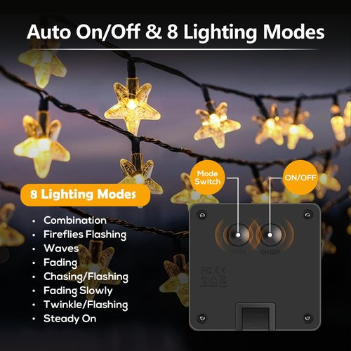 L LAMPOP Fairy Lights with 8 Lighting Modes Solar Powered Outdoor Waterproof IP65 Lights of 20 LED Crystal Star Hanging Light for Balcony Party Decor, Wedding,Party,Camping (Warm White)