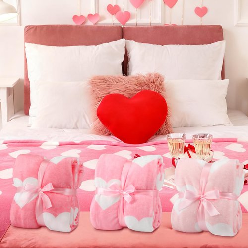 Buryeah 6 Pcs Valentines Pink Heart Blanket 40"x60" Valentine's Day Throw Blanket with Heart Valentine's Day Gifts Pink Flannel Soft Lightweight Aesthetic Plush Room Decor for Sofa Couch Travel Bed