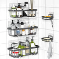 Rustproof Stainless Steel Shower Caddy by [Brand Name] - 5 Pack Adhesive Bathroom Organizers | Large Capacity, No Drilling, Black