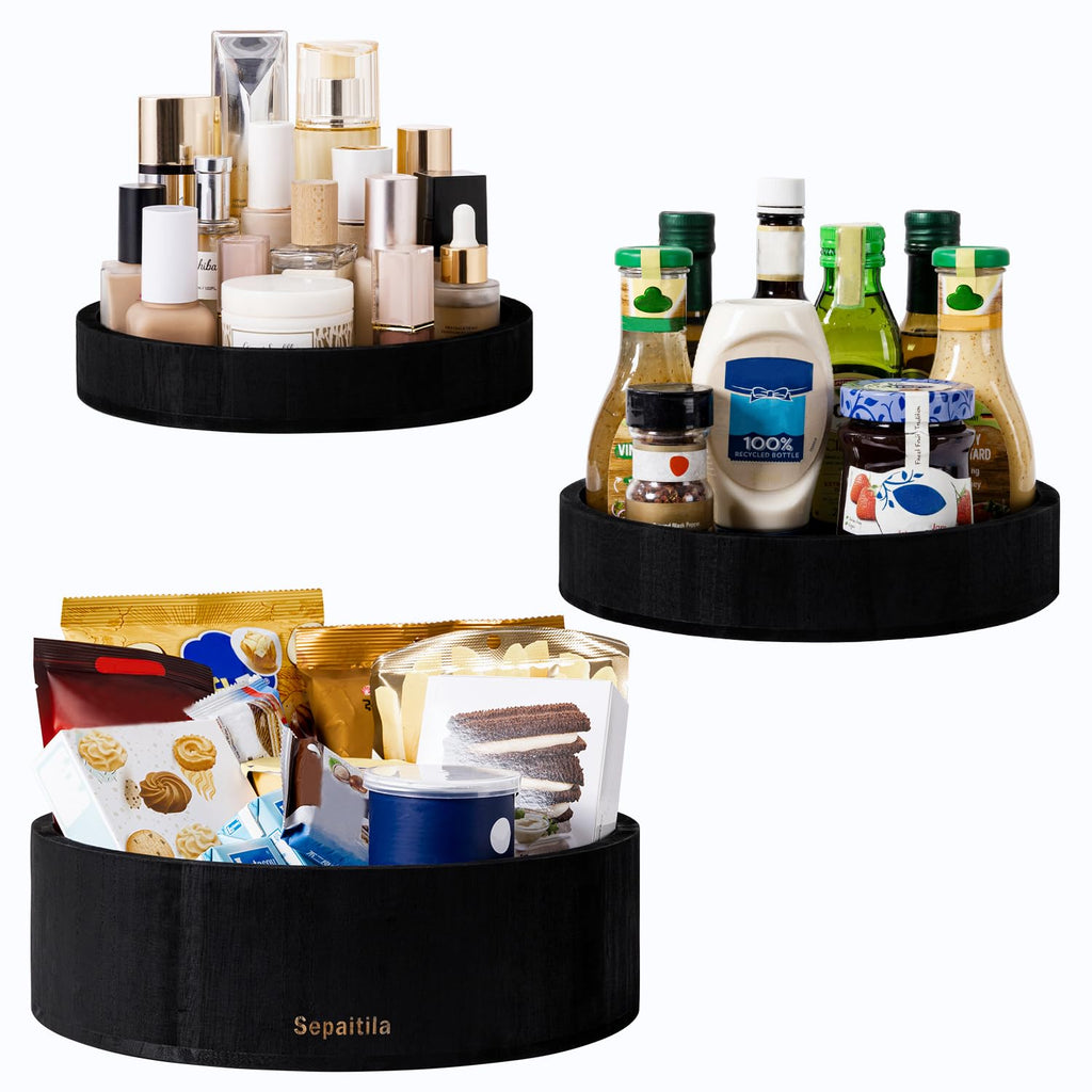 3 pcs Snack Organizer Wooden Snack Tray Countertop Organizer Black Snack Containers Condiment Holder Serving Tray Snack Storage Bin for Kitchen Office