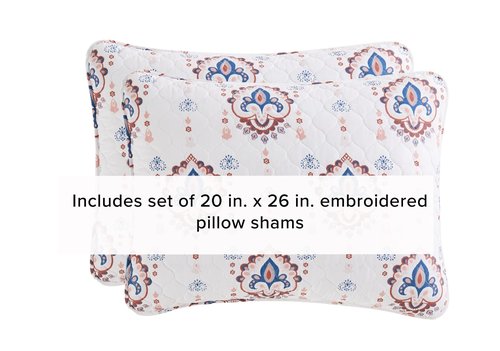 Lucky Brand Quilt Set – 3-Piece Queen Size Quilt Sets with Pillow Shams, Cotton & Polyester, Lightweight, Modern Paisley Ikat Coverlet Queen Size
