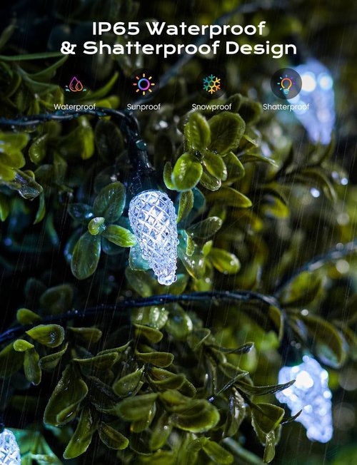Brightown Solar C6 Strawberry String Lights - 39ft 100 LEDs White | Outdoor Christmas Decorations