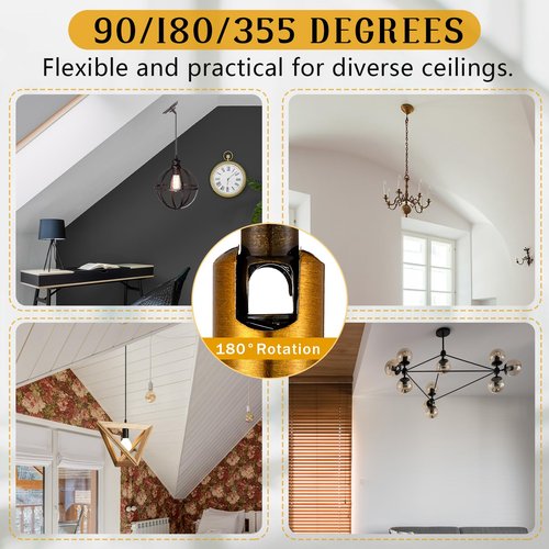 Tondiamo 4 Pcs Golden Sloped Ceiling Light Adapter 180 Degree Pendant Suspension Canopy for Chandelier Track Ceiling Lamp Pendant Vaulted Overhead Light Hanging Helper for Vaulted or Angled Overhead