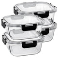 Hoenjuno 27 oz Glass Food Storage Containers with lids, 4 Pack Square Sandwich Containers/Box for Meal Prep, 3.3 Cup Glass Meal Prep Containers, Microwave, Oven, Freezer and Dishwasher, BPA-free