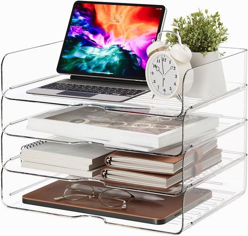 DCA Large Capacity Desk Organizer - 4 Tier Stackable File Organizer for Home, Office & School