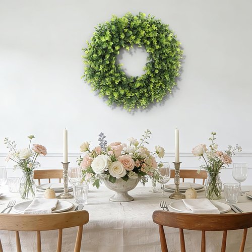 Boxwood Wreath - 26'' Artificial Leaves for Front Door | Spring & Summer Indoor/Outdoor Decor