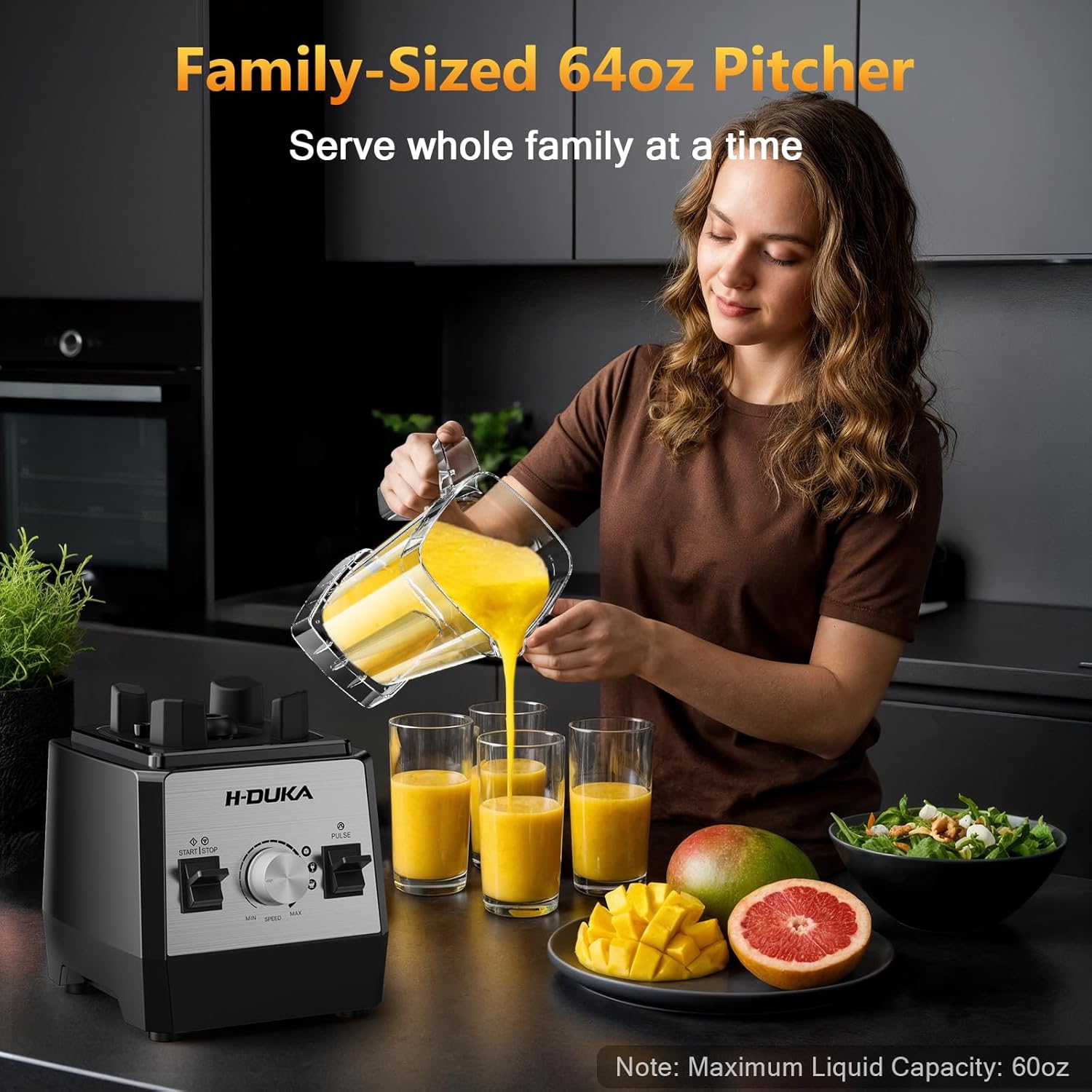 Skiennix Countertop Blender - Powerful 25,000 RPM Smoothie Maker with 64oz Pitcher | Self-Cleaning, Ice Crushing, Silver Black