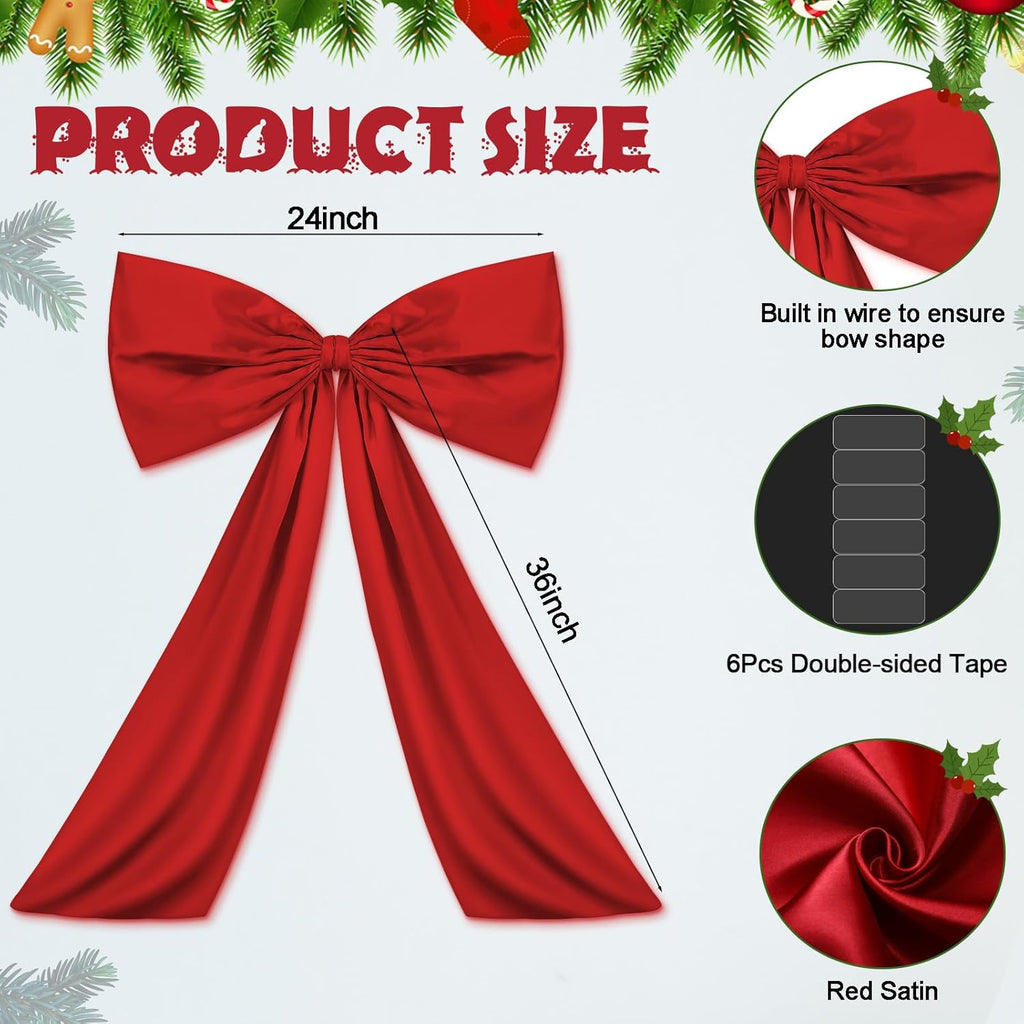 Wavwavw Large Red Bow Decor - Giant Satin Ribbon Tie for Birthday & Wedding | 24 x 36 Inches
