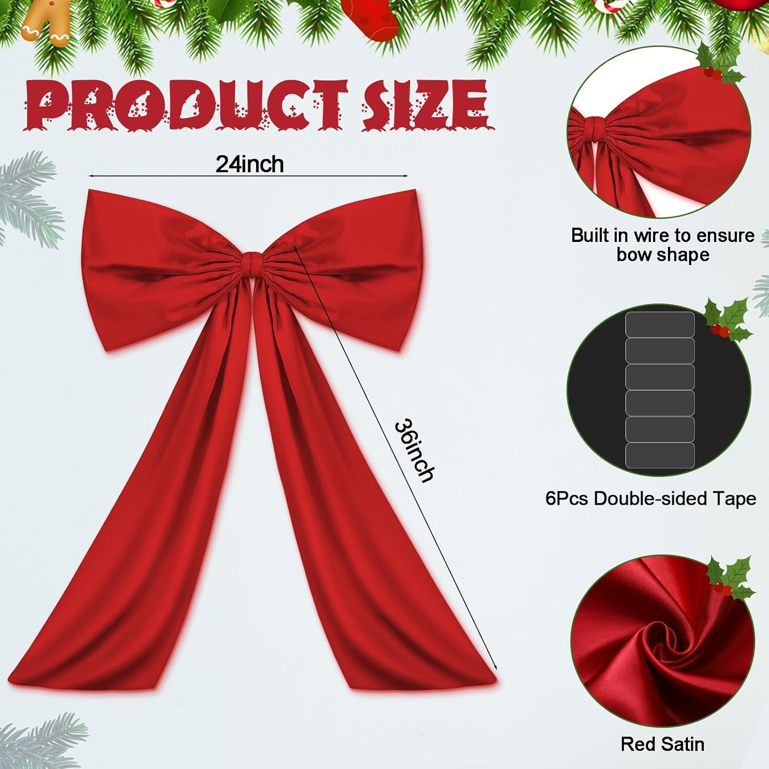 Wavwavw Large Red Bow Decor - Giant Satin Ribbon Tie for Birthday & Wedding | 24 x 36 Inches