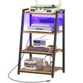 HOOBRO 4-Tier AV Media Stand with Charging Station and LED Light, Wooden Stereo Cabinet, Game Console Stand, Media Audio Rack, Record Player, Entertainment Center, Rustic Brown and Black BF106UDCJ01