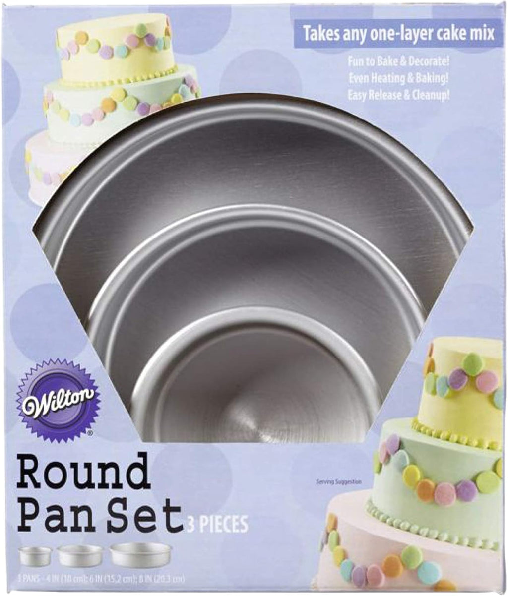 Wilton 3-Piece Aluminum Round Cake Pan Set - Durable, Even Heating Bakeware for Tiered Cakes | 4, 6, 8 Inch