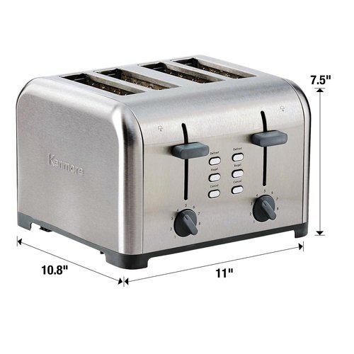 Kenmore Toaster 4 Slice - Extra Wide Slot Countertop Kitchen Appliance, Defrost Function, Grille-Pain, 9 Shade Settings, Compact Design, Easy Clean Crumb Tray, Bread Bagel, Stainless Steel