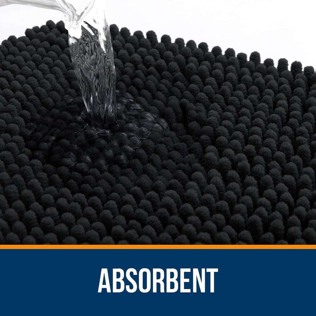 OLANLY Large Bathroom Rugs - Extra Soft Chenille Bath Mats | Quick Dry & Machine Washable, 59x35 in Black