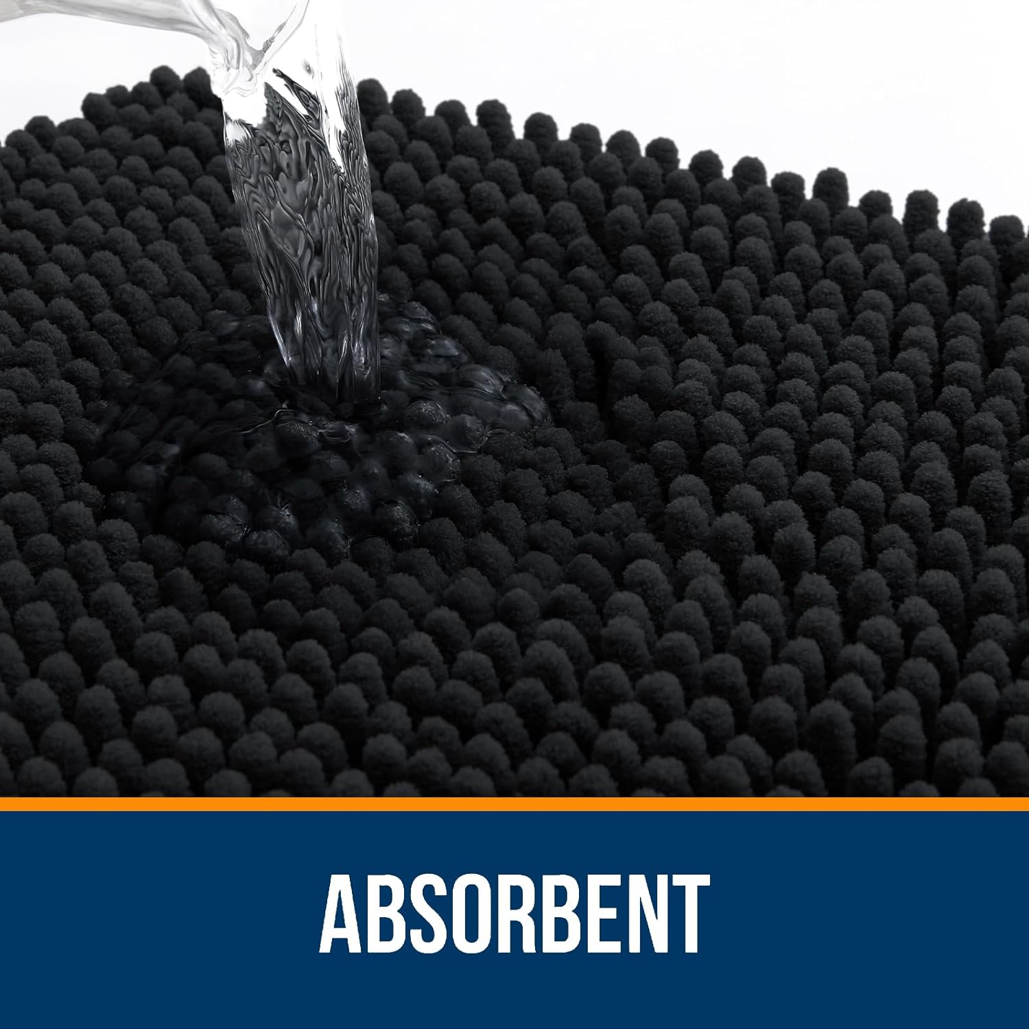 OLANLY Bathroom Rugs - Extra Soft Chenille Bath Mats with Rubber Backing | 24x16, Quick Dry, Machine Washable, Black