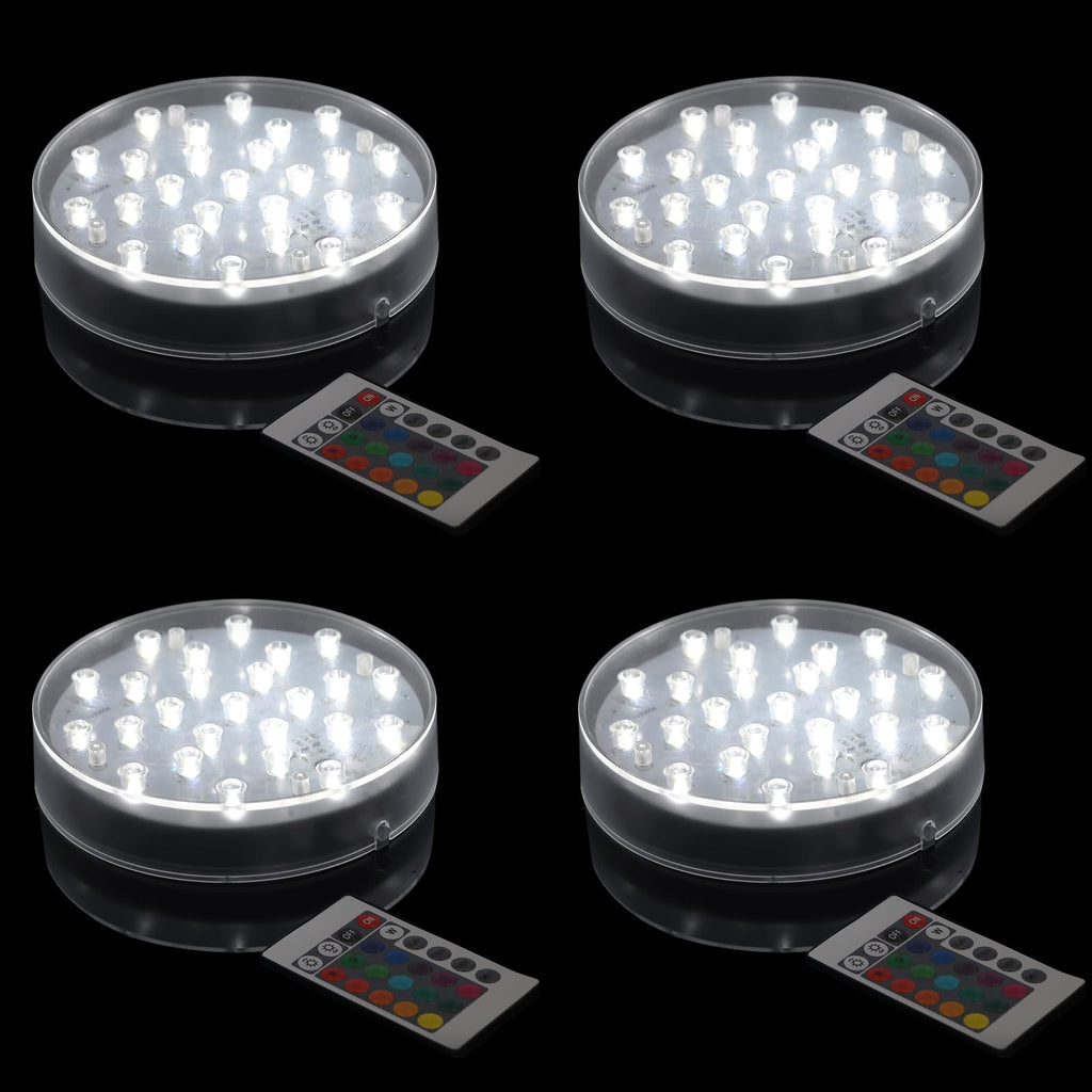 LARDUX Pack of 4 LED Lights Base with Remote - 6-inch Round Lights Display Stand for Effiel Tower Vase Crystal Glass Art LED Pedestal Base - Charging USB or Battery Powered