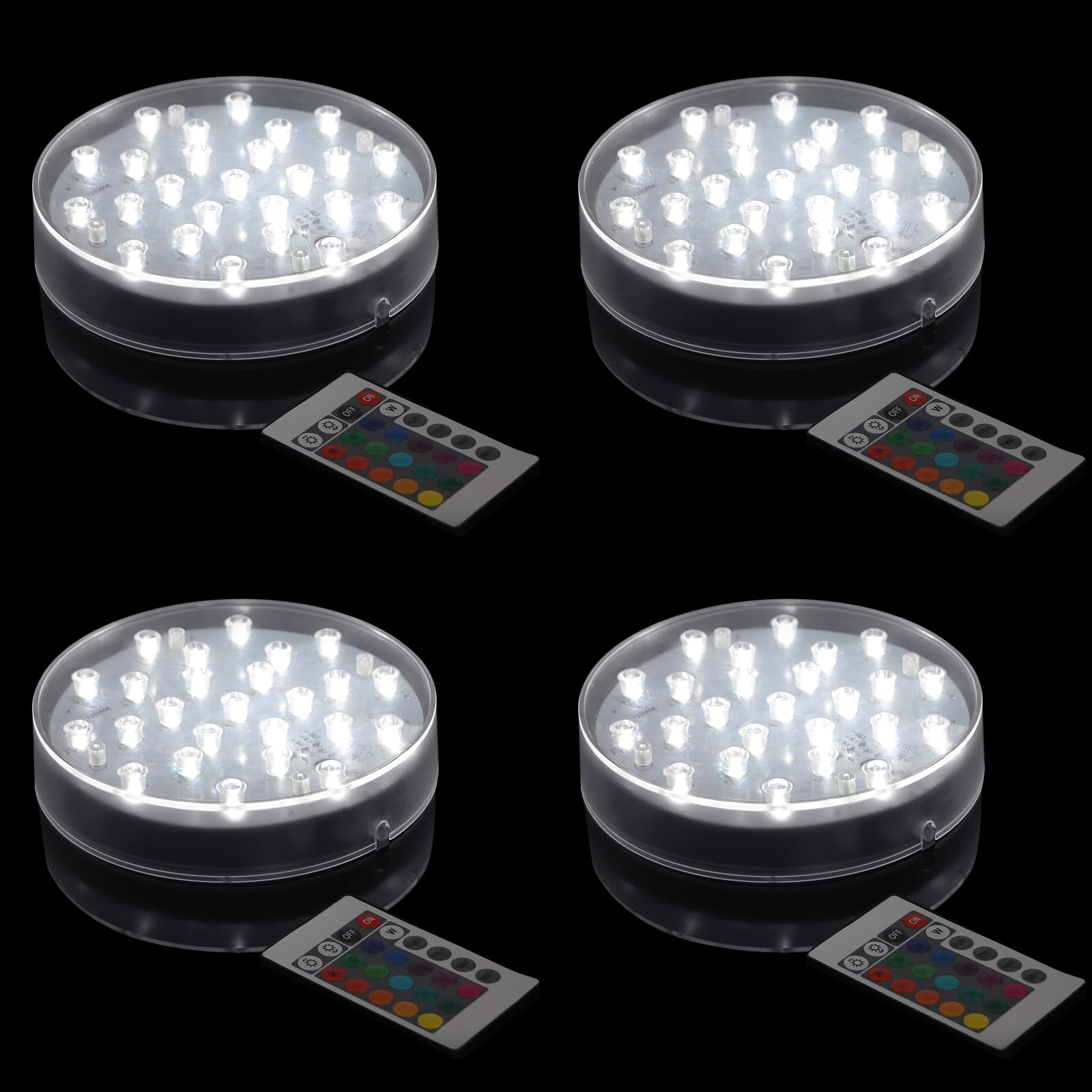LARDUX Pack of 4 LED Lights Base with Remote - 6-inch Round Lights Display Stand for Effiel Tower Vase Crystal Glass Art LED Pedestal Base - Charging USB or Battery Powered