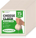 Skiennix Cheese Cloths - 15 PCS Organic Cotton Straining Cloths, 20x20 Inch, Reusable & Hemmed Edge