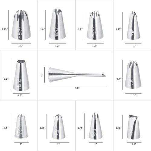 Kasmoire 11-Piece Extra Large Piping Tip Set | Stainless Steel Cake Decorating Nozzles for Cupcakes & Cookies