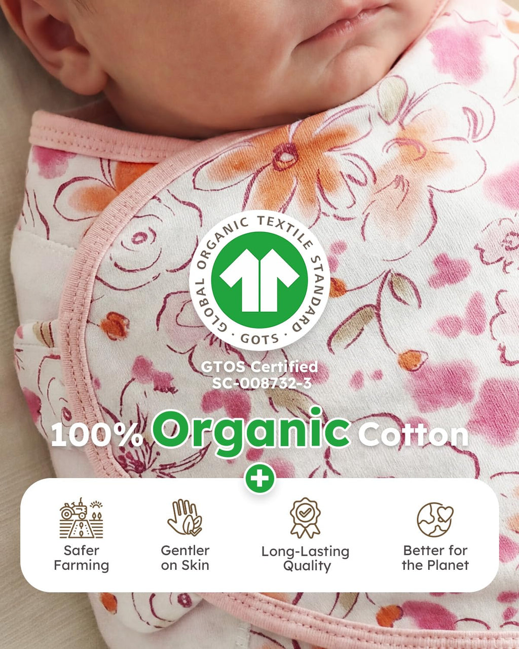 Yoofoss Baby Swaddle Sack - 100% Organic Cotton, Adjustable Design with 2 Zippers | Soft & Breathable for Newborns 0-3 Months