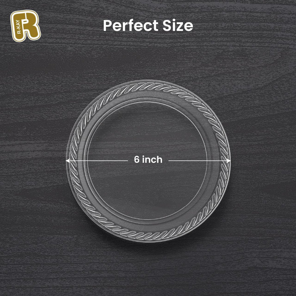 R-kay 200 Pack, 6 Inch Clear Plastic Plates - Heavy Duty Small Dessert Plates - Microwavable Small Appetizer Plates