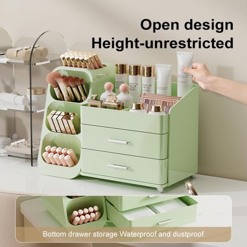 Makeup Organizer with Drawers for Vanity,Spacious Cosmetic Display Case,Perfect Storage Solution for Your Beauty Essential (All Green)