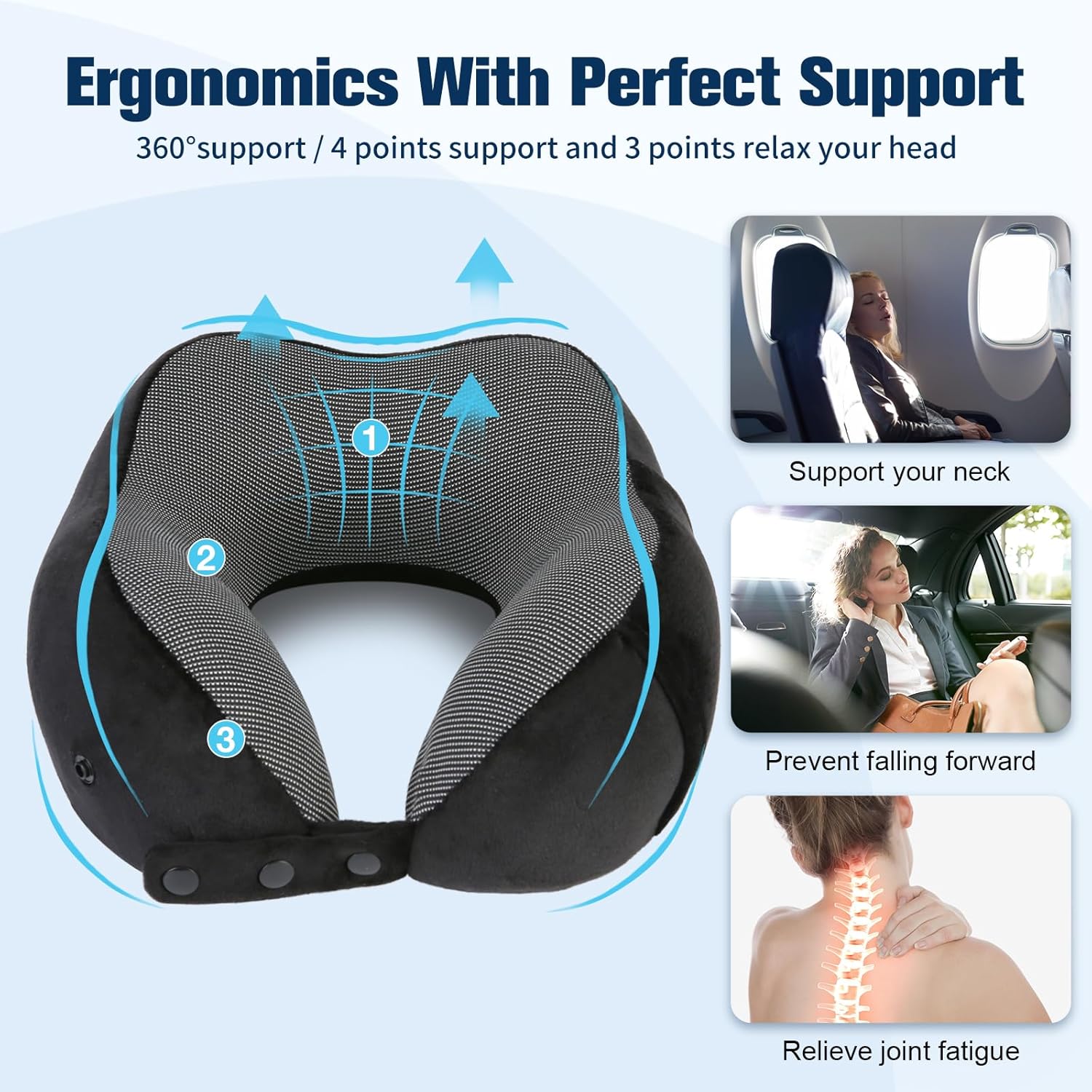 Cirorld Travel Neck Pillow - 100% Pure Memory Foam, Adjustable Comfort with Eye Mask & Earplugs | Portable Travel Accessory