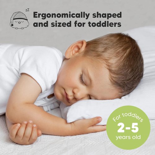 My Little Dreamy Toddler Pillow - Organic Cotton Travel Bed Pillow with Soft Pillowcase | 13x18, Machine Washable, Breathable for Ages 2-5 (Soft White)