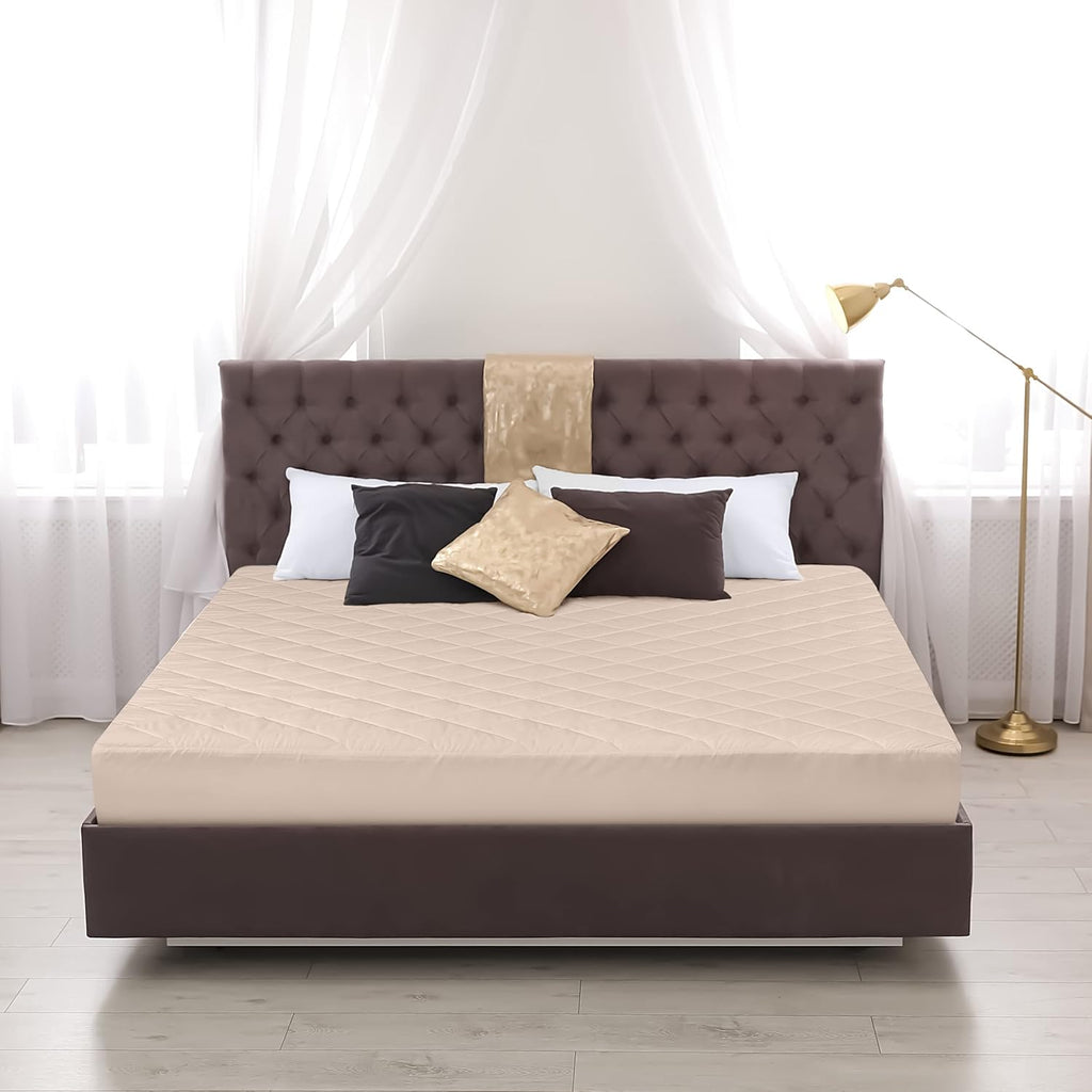Utopia Bedding Quilted Fitted Mattress Pad - King Size Deep Pocket Protector | Machine Washable Beige