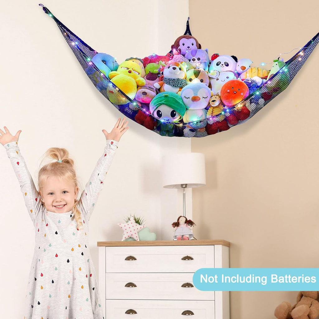 Skiennix Unicorn Castle Stuffed Animal Storage Organizer - LED Light Hanging Hammock | Large Black