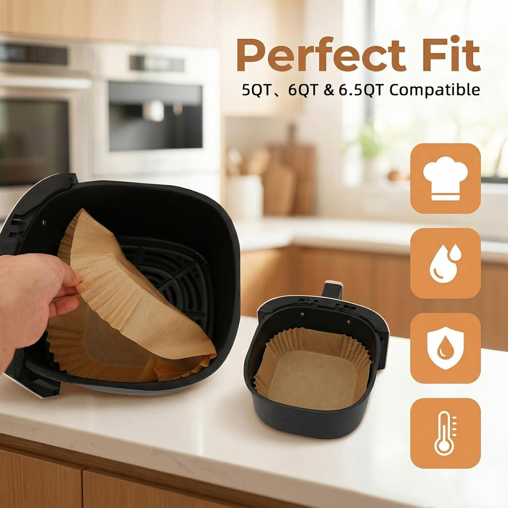 Skiennix 400Pcs Air Fryer Liners - 8" Square Non-Stick Parchment Paper for 5-8QT Air Fryers