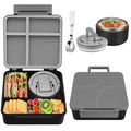 Bento Lunch Box for Kids with 8oz Soup Thermo,Kids Leakproof Lunch Food Containers with 4 Compartment,Kid Insulated Thermo Hot Food Jar for School,Trvael-Black