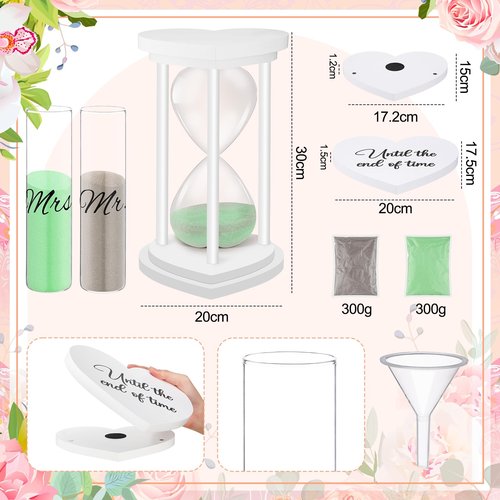 Anglechic Unity Sand for Wedding Ceremony Set Include Wooden Unity Hour Glass 2 Vase 2 Bag Sand 1 Funnel for Wedding Engagement Anniversary Table Decorations(White,Classic)
