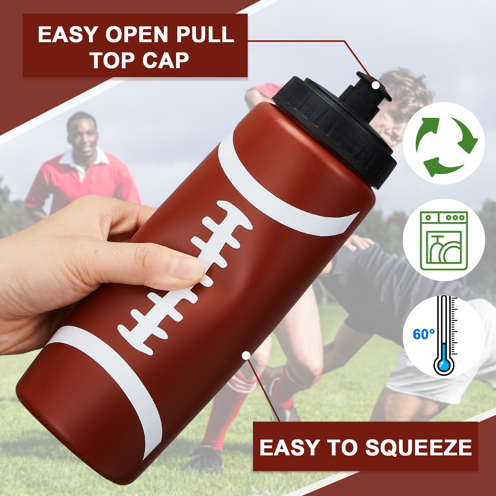 Yaomiao 6 Pcs Football Water Bottle, Football Party Favors Bulk, 20 oz Reusable Bpa-free Squeeze Water Bottles, Stuff for Sports Gifts, Team Gifts, Birthday, Tailgate Parties